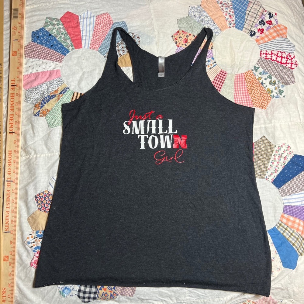 Next Level Apparel Just a Small Town Girl Nebraska Huskers Tank Top Charcoal XXL